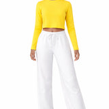 Lilax Girls' Long Sleeve Crop Top – Soft Cotton, 4-Way Stretch, Breathable Everyday Tee