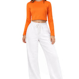 Lilax Girls' Long Sleeve Crop Top – Soft Cotton, 4-Way Stretch, Breathable Everyday Tee