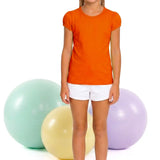 Girls' Basic Short Puff Sleeve Round Neck Cotton T-Shirt