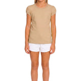 Girls' Basic Short Puff Sleeve Round Neck Cotton T-Shirt