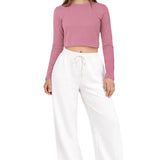Lilax Girls' Long Sleeve Crop Top – Soft Cotton, 4-Way Stretch, Breathable Everyday Tee
