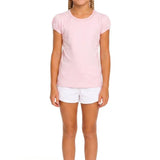 Girls' Basic Short Puff Sleeve Round Neck Cotton T-Shirt