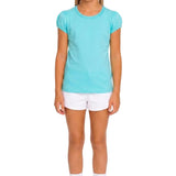 Girls' Basic Short Puff Sleeve Round Neck Cotton T-Shirt