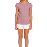 Girls' Basic Short Puff Sleeve Round Neck Cotton T-Shirt