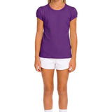 Girls' Basic Short Puff Sleeve Round Neck Cotton T-Shirt