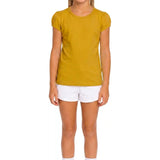 Girls' Basic Short Puff Sleeve Round Neck Cotton T-Shirt