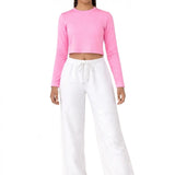 Lilax Girls' Long Sleeve Crop Top – Soft Cotton, 4-Way Stretch, Breathable Everyday Tee
