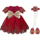 Baby Girl Newborn Lace Princess Wedding Party Dress Gown 4 Piece Deluxe Set