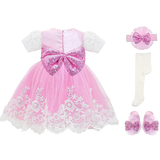 Baby Girl Newborn Lace Princess Wedding Party Dress Gown 4 Piece Deluxe Set