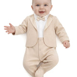 Baby Boy Tuxedo Romper Suit | Bow Tie & Necktie | 100% Cotton Footed Coverall