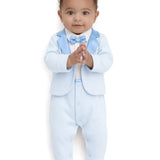 Baby Boy Tuxedo Romper Suit | Bow Tie & Necktie | 100% Cotton Footed Coverall