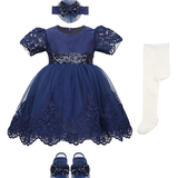 Baby Girl Newborn Lace Princess Wedding Party Dress Gown 4 Piece Deluxe Set
