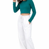 Lilax Girls' Long Sleeve Crop Top – Soft Cotton, 4-Way Stretch, Breathable Everyday Tee