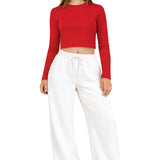 Lilax Girls' Long Sleeve Crop Top – Soft Cotton, 4-Way Stretch, Breathable Everyday Tee