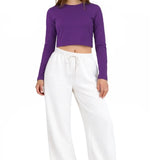 Lilax Girls' Long Sleeve Crop Top – Soft Cotton, 4-Way Stretch, Breathable Everyday Tee