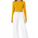 Lilax Girls' Long Sleeve Crop Top – Soft Cotton, 4-Way Stretch, Breathable Everyday Tee