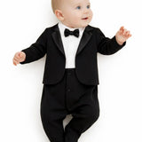 Baby Boy Tuxedo Romper Suit | Bow Tie & Necktie | 100% Cotton Footed Coverall