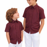 Lilax Boys Classic Short Sleeve Button Down Casual Solid Dress Shirt
