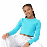 Lilax Girls' Long Sleeve Crop Top – Soft Cotton, 4-Way Stretch, Breathable Everyday Tee