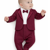 Baby Boy Tuxedo Romper Suit | Bow Tie & Necktie | 100% Cotton Footed Coverall