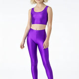 Girls Shiny High Waisted Leggings – Dance & Gymnastics Stretch Tights