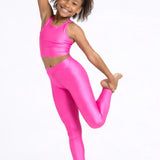 Girls Shiny High Waisted Leggings – Dance & Gymnastics Stretch Tights