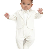 Baby Boy Tuxedo Romper Suit | Bow Tie & Necktie | 100% Cotton Footed Coverall