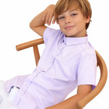 Lilax Boys Classic Short Sleeve Button Down Casual Solid Dress Shirt
