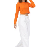 Lilax Girls' Long Sleeve Crop Top – Soft Cotton, 4-Way Stretch, Breathable Everyday Tee