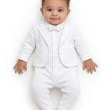 Baby Boy Tuxedo Romper Suit | Bow Tie & Necktie | 100% Cotton Footed Coverall