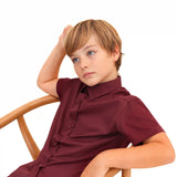 Lilax Boys Classic Short Sleeve Button Down Casual Solid Dress Shirt