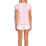 Girls' Basic Short Puff Sleeve Round Neck Cotton T-Shirt