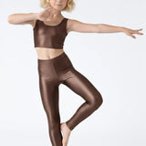 Girls Shiny High Waisted Leggings – Dance & Gymnastics Stretch Tights