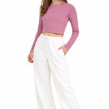 Lilax Girls' Long Sleeve Crop Top – Soft Cotton, 4-Way Stretch, Breathable Everyday Tee