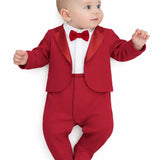 Baby Boy Tuxedo Romper Suit | Bow Tie & Necktie | 100% Cotton Footed Coverall