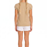 Girls' Basic Short Puff Sleeve Round Neck Cotton T-Shirt