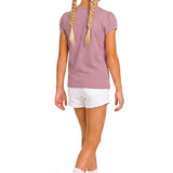 Girls' Basic Short Puff Sleeve Round Neck Cotton T-Shirt