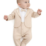 Baby Boy Tuxedo Romper Suit | Bow Tie & Necktie | 100% Cotton Footed Coverall