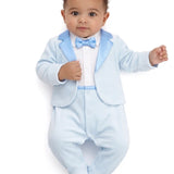 Baby Boy Tuxedo Romper Suit | Bow Tie & Necktie | 100% Cotton Footed Coverall