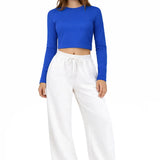 Lilax Girls' Long Sleeve Crop Top – Soft Cotton, 4-Way Stretch, Breathable Everyday Tee