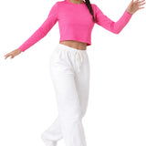Lilax Girls' Long Sleeve Crop Top – Soft Cotton, 4-Way Stretch, Breathable Everyday Tee