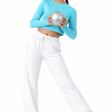 Lilax Girls' Long Sleeve Crop Top – Soft Cotton, 4-Way Stretch, Breathable Everyday Tee