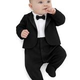 Baby Boy Tuxedo Romper Suit | Bow Tie & Necktie | 100% Cotton Footed Coverall