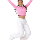 Lilax Girls' Long Sleeve Crop Top – Soft Cotton, 4-Way Stretch, Breathable Everyday Tee