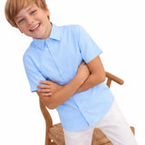 Lilax Boys Classic Short Sleeve Button Down Casual Solid Dress Shirt
