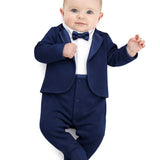 Baby Boy Tuxedo Romper Suit | Bow Tie & Necktie | 100% Cotton Footed Coverall