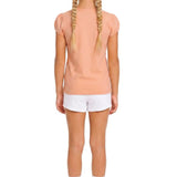 Girls' Basic Short Puff Sleeve Round Neck Cotton T-Shirt
