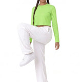 Lilax Girls' Long Sleeve Crop Top – Soft Cotton, 4-Way Stretch, Breathable Everyday Tee