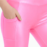 Lilax Girls Athletic Shorts with Pocket High Waisted Biker Shorts for Dance Yoga Gymnastics