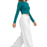 Lilax Girls' Long Sleeve Crop Top – Soft Cotton, 4-Way Stretch, Breathable Everyday Tee